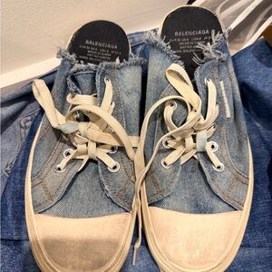 Balenciaga Blue Denim Sneakers with White Laces